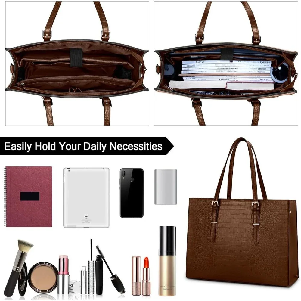 〽️Women Coffee Leather Waterproof Professional Shoulder Bag 15.6 Inch Laptop Bag